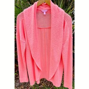Lilly Pulitzer Open Front Cardigan Coral Pink Draped Shawl Collar Size L